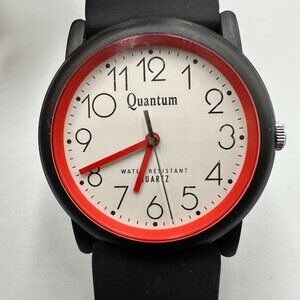 Quantum Watch Women Black Red Round White Dial Resin Buckle Band New Battery